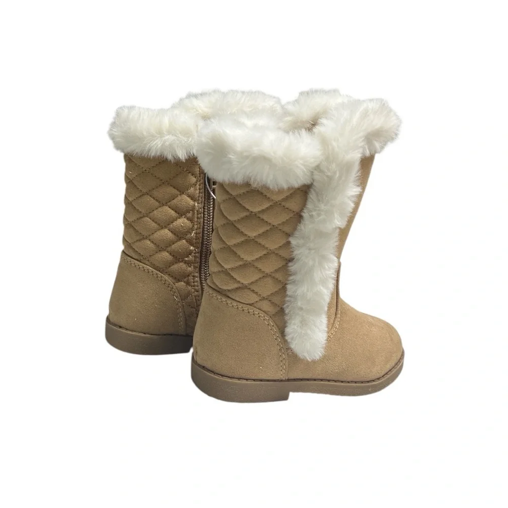 Gymboree Girls Tan Quilted Suede Boots with Faux Fur Sz 6 Toddler